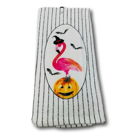 Colordrift Haunted Halloween 2 Pack Kitchen Towels Flamingo Pumpkin Bats - Picture 2 of 2